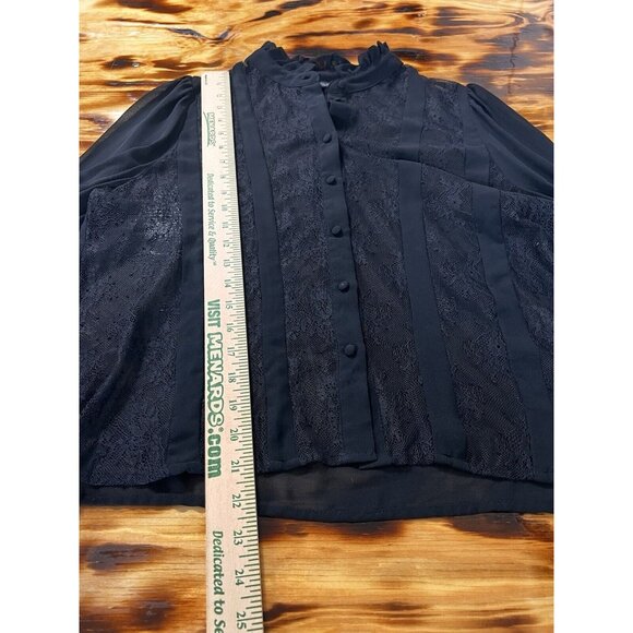 Zara Sheer Lace Black Ruffle Button Blouse Size Large Formal Designer Event City - Picture 4 of 12